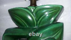 Vintage Mid Century/Retro Green Pottery Table Lamp Cream/Tan 3 Tier Shade