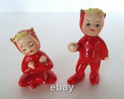 Vintage Napco Saint & Sinner Children Figurines S542A Devils Angels F-690 Japan