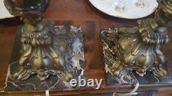 Vintage Pair French Regency Brass CHERUB and CRYSTAL DROPS Table Lamps
