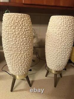 Vintage Pair MCM Lamps Bubble Beehive Tripod Atomic WORK