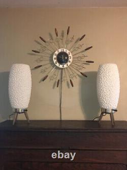 Vintage Pair MCM Lamps Bubble Beehive Tripod Atomic WORK