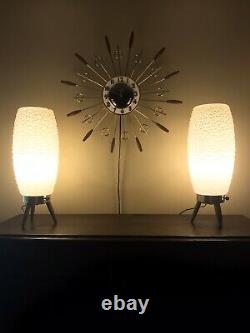 Vintage Pair MCM Lamps Bubble Beehive Tripod Atomic WORK