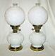 Vintage Pair Milk Glass Gone With The Wind Hurricane Parlor Lamps 3 Way
