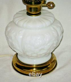 Vintage Pair Milk Glass Gone With The Wind Hurricane Parlor Lamps 3 Way