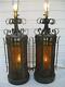 Vintage Pair Wrought Iron Spanish Medieval Gothic Amber Lamps Pick Up N Michigan