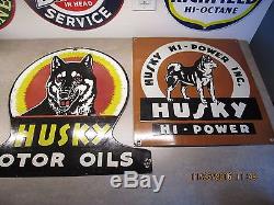 Vintage Porcelain HUSKY enamel (2) signs. LOOK you wont be disappointed