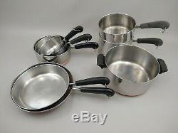 Vintage Revere Ware 8 PC LOT SET 2 Skillets 5 Sauce pans 1 Stock Pot NO LIDS