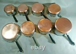 Vintage Revere Ware 8 Piece LOT SET Sauce Pans Skillet PRE 1968 NO LIDS NICE