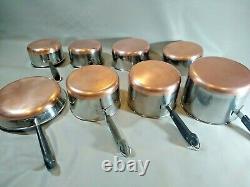 Vintage Revere Ware 8 Piece LOT SET Sauce Pans Skillet PRE 1968 NO LIDS NICE