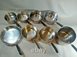 Vintage Revere Ware 8 Piece LOT SET Sauce Pans Skillet PRE 1968 NO LIDS NICE