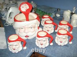 Vintage Santa Claus Punch Bowl Set 6 Head Mugs Cups Ladle Ceramic Set christmas