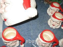 Vintage Santa Claus Punch Bowl Set 6 Head Mugs Cups Ladle Ceramic Set christmas