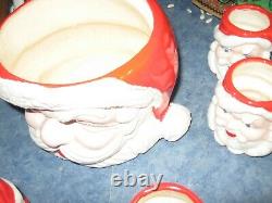 Vintage Santa Claus Punch Bowl Set 6 Head Mugs Cups Ladle Ceramic Set christmas