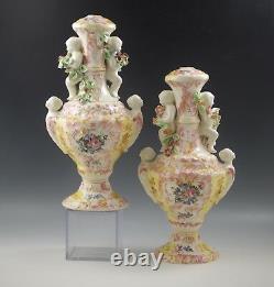 Vtg Capodimonte Italy Cherubs Putti Figural Handles Lamps Lamp Bases Pair