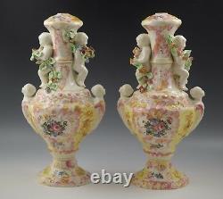 Vtg Capodimonte Italy Cherubs Putti Figural Handles Lamps Lamp Bases Pair