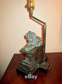 Vtg Maitland Smith- LYING LION LAMP + SHADE- bronzed metal+Mosaic Stone Base EUC