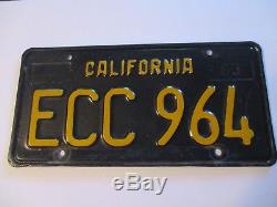 Vtg Pair 1963 Car Automobile LICENSE PLATE Set California Black Yellow ECC 964