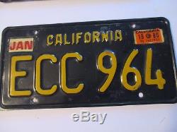 Vtg Pair 1963 Car Automobile LICENSE PLATE Set California Black Yellow ECC 964