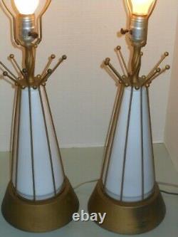 Vtg Pair Atomic 50s Matching Caged Table Lamp Bases Mid Century Modern
