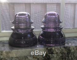 WHITALL TATUM CO Nº1 & 15 Glass Insulators-Lavender Purple Insulators-Antique