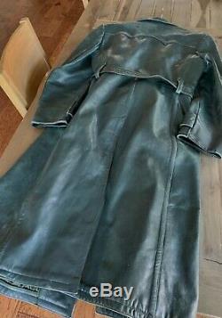 WWII German Officers Leather Trench Coat (estimated 42-46R)& Leather Boots (10)