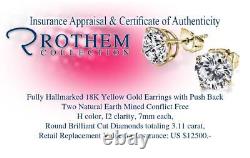 Wedding / Birthday 3.11 CT H I2 Diamond Stud Earrings 18K Yellow Gold 54198288