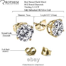 Wedding / Birthday 3.11 CT H I2 Diamond Stud Earrings 18K Yellow Gold 54198288