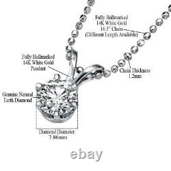 White Gold Solitaire Diamond Pendant Necklace 2.00 Carat 14K SI2 I 52492277