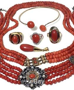 Whole sale antique natural coral necklace coral ring bracelet collection gold