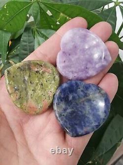 Wholesale! 50pcs Mix Crystal Love Heart Worry Stone Palm Stone Rei Healing Gift
