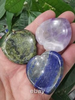 Wholesale! 50pcs Mix Crystal Love Heart Worry Stone Palm Stone Rei Healing Gift