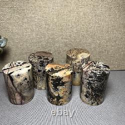 Wholesale 5pcs Natural Chinese Painting Stone Quartz Crystal cylinder home decor