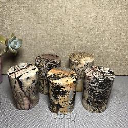 Wholesale 5pcs Natural Chinese Painting Stone Quartz Crystal cylinder home decor