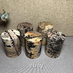 Wholesale 5pcs Natural Chinese Painting Stone Quartz Crystal cylinder home decor