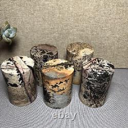 Wholesale 5pcs Natural Chinese Painting Stone Quartz Crystal cylinder home decor