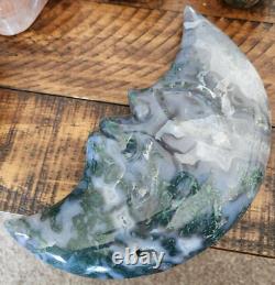 Wholesale Crystal Personal Collection Drusy Moss Agate Moon Luna Carving HUGE