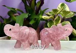 Wholesale Lot 2 PCs Natural Rose Quartz Elephants Healing Energy