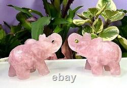 Wholesale Lot 2 PCs Natural Rose Quartz Elephants Healing Energy