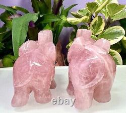 Wholesale Lot 2 PCs Natural Rose Quartz Elephants Healing Energy