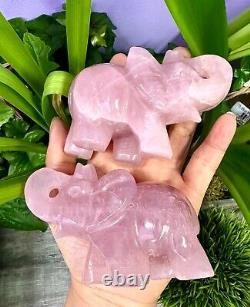 Wholesale Lot 2 PCs Natural Rose Quartz Elephants Healing Energy