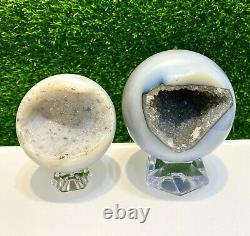 Wholesale Lot 2 Pcs Natural Druzy Agate Sphere Crystal Ball 2.75-3 Lbs Healing