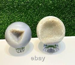 Wholesale Lot 2 Pcs Natural Druzy Agate Sphere Crystal Ball 2.75-3 Lbs Healing