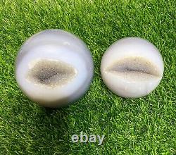 Wholesale Lot 2 Pcs Natural Druzy Agate Sphere Crystal Ball 2.75-3 Lbs Healing