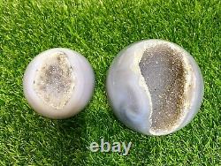 Wholesale Lot 2 Pcs Natural Druzy Agate Sphere Crystal Ball 2.75-3 Lbs Healing