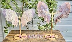 Wholesale Lot 2 Pcs Natural Pink Amethyst Flower Agate Crystal Butterfly Withstand