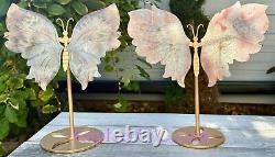 Wholesale Lot 2 Pcs Natural Pink Amethyst Flower Agate Crystal Butterfly Withstand