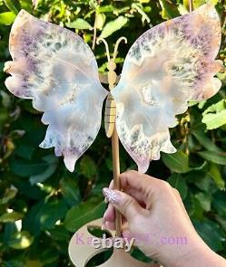 Wholesale Lot 2 Pcs Natural Pink Amethyst Flower Agate Crystal Butterfly Withstand