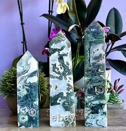 Wholesale Lot 3-4pcs Lg Natural Moss Agate Obelisk Tower Point Crystal 5.9-6lbs