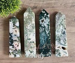 Wholesale Lot 3-4pcs Lg Natural Moss Agate Obelisk Tower Point Crystal 5.9-6lbs