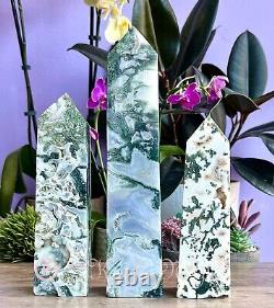 Wholesale Lot 3-4pcs Lg Natural Moss Agate Obelisk Tower Point Crystal 5.9-6lbs